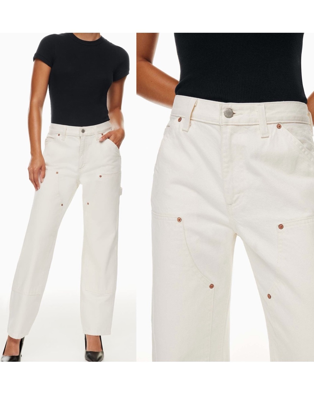Aritzia Forum Denim Lou Low Rise Carpenter Pants Beige Utility Jeans